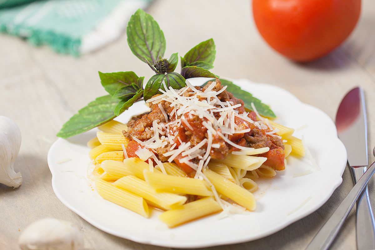 Pasta penne with bolognese sauce