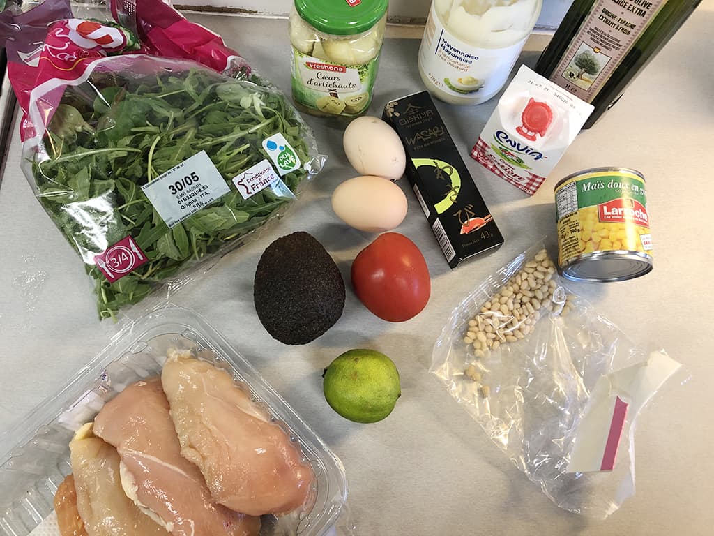 Avocado and chicken salad ingredients