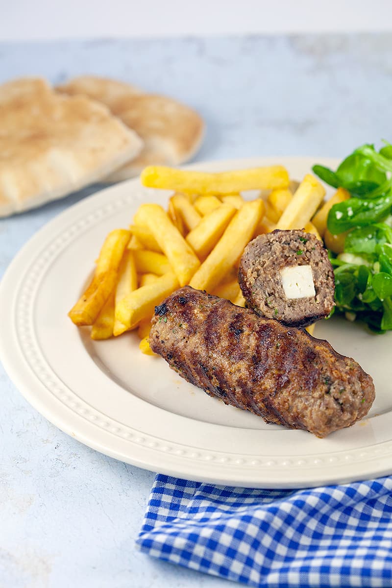 Bifteki (Greek burgers) with feta