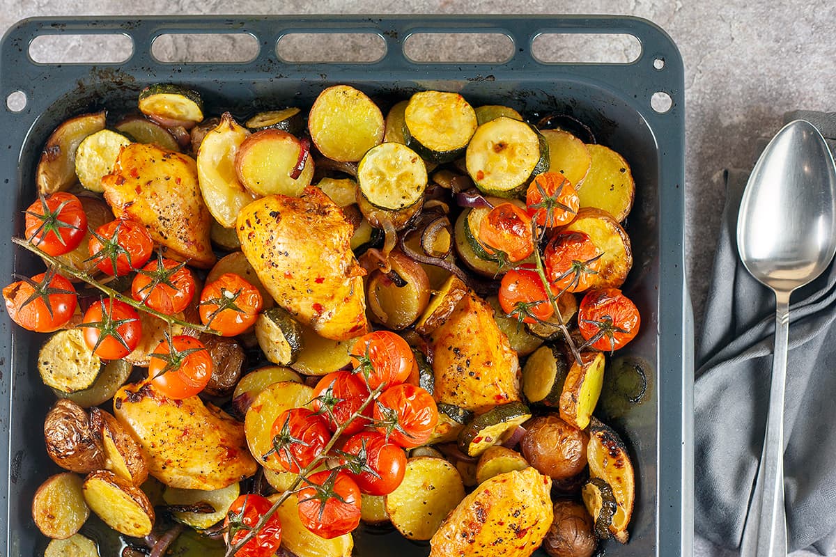 Chicken and courgette traybake