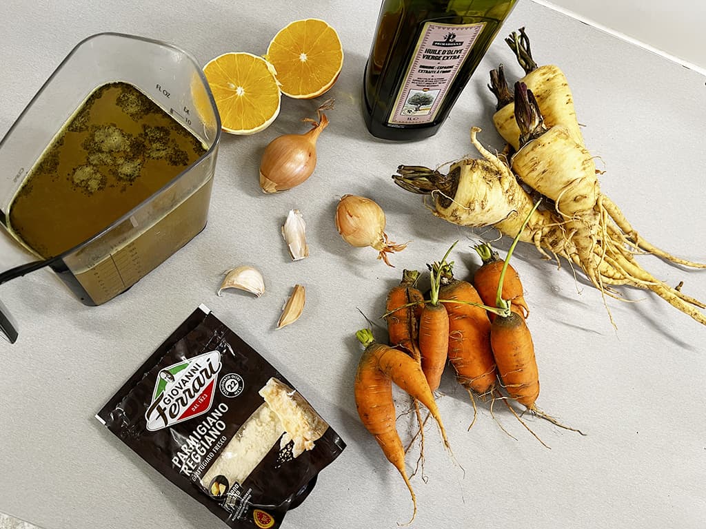 Parsnip and carrot soup ingredients