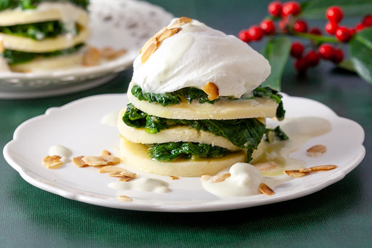 Spinach and poached egg towers