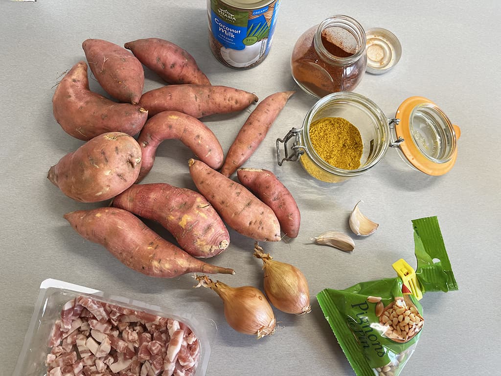 Sweet potato and coconut milk soup ingredients
