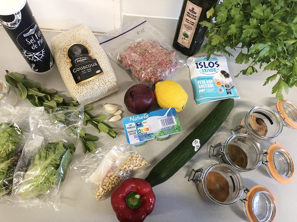 Kofta with pearl couscous ingredients