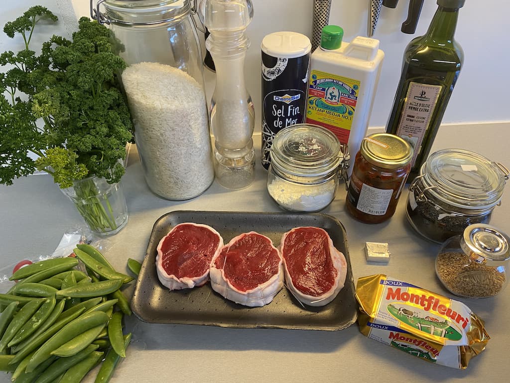 Tournedos of beef with sugar snap peas ingredients
