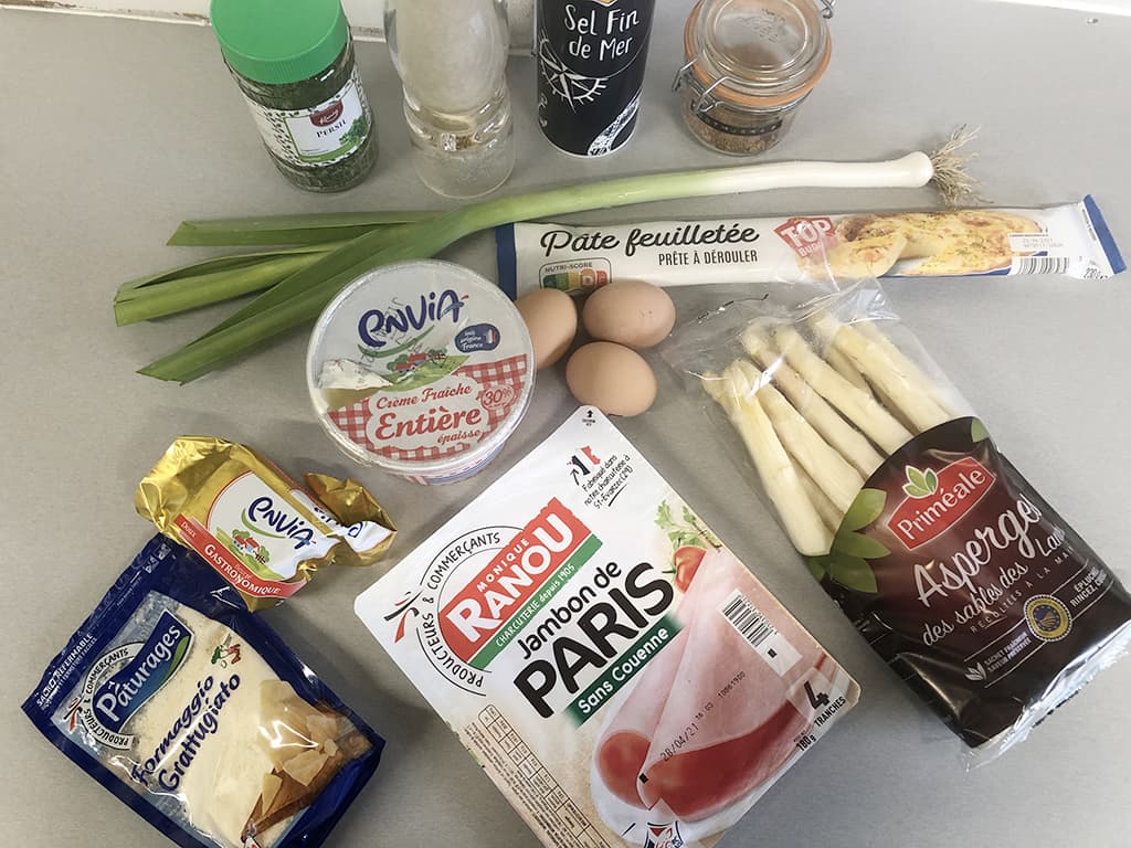 White asparagus and egg tart ingredients