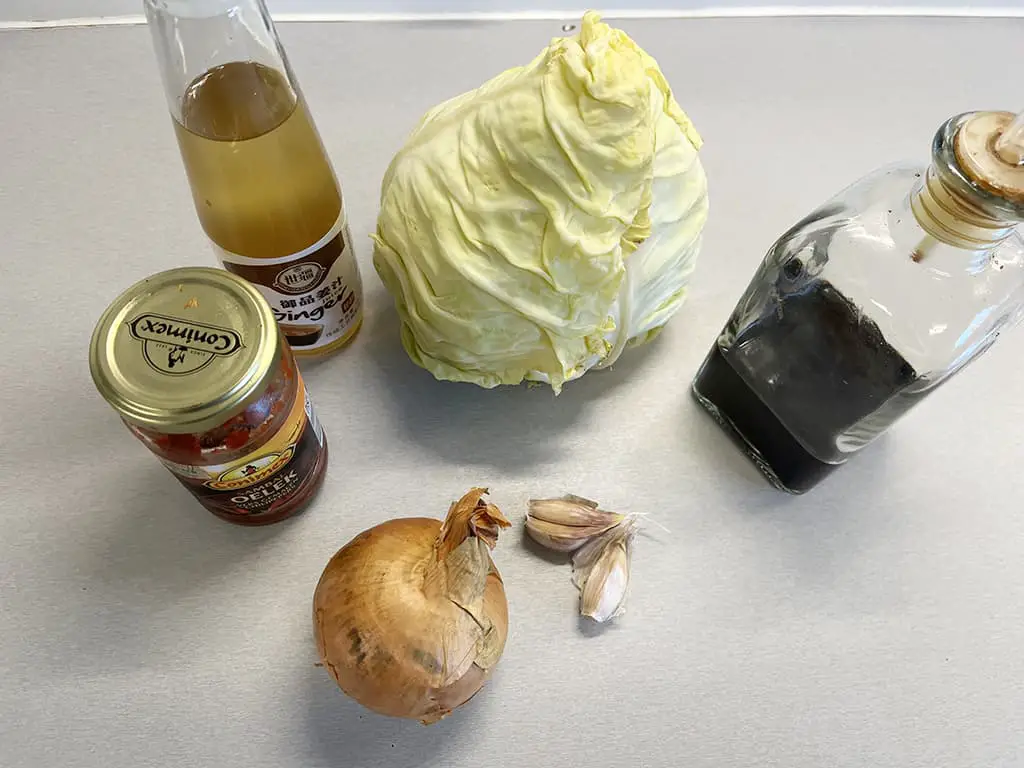 Hispi cabbage stir fry ingredients