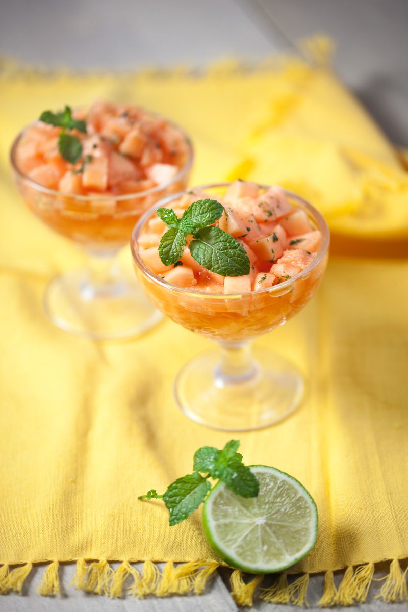 Cantaloupe with lime, mint and honey