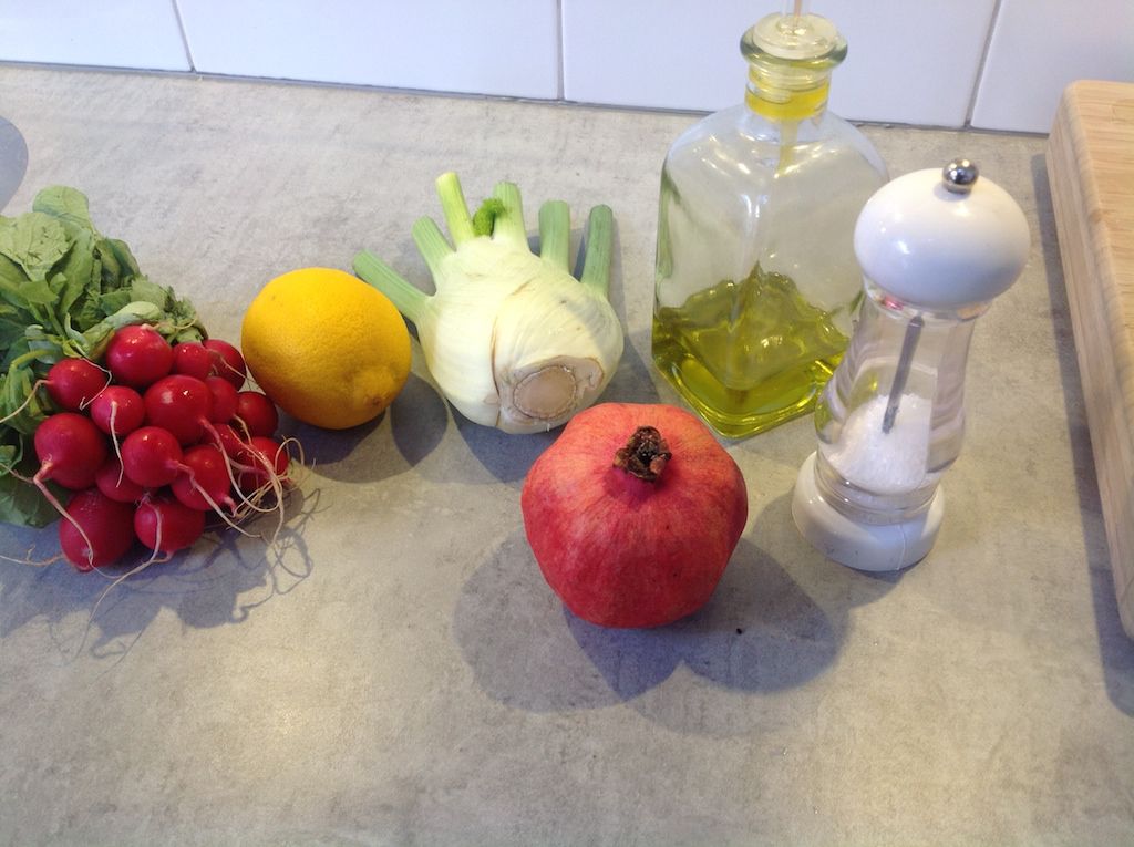 Fennel, pomegranate and radish salad  ingredients