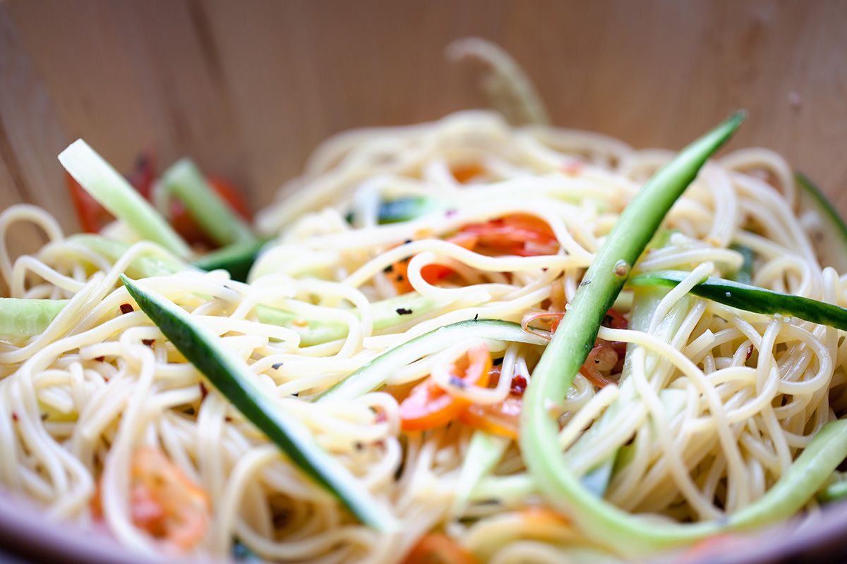 Sweet and spicy cucumber noodles