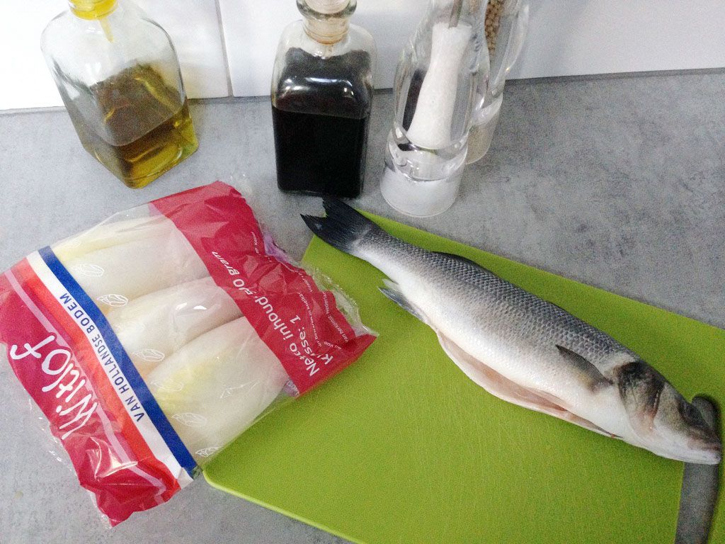 Sea bass balsamic vinegar and chicory ingredients