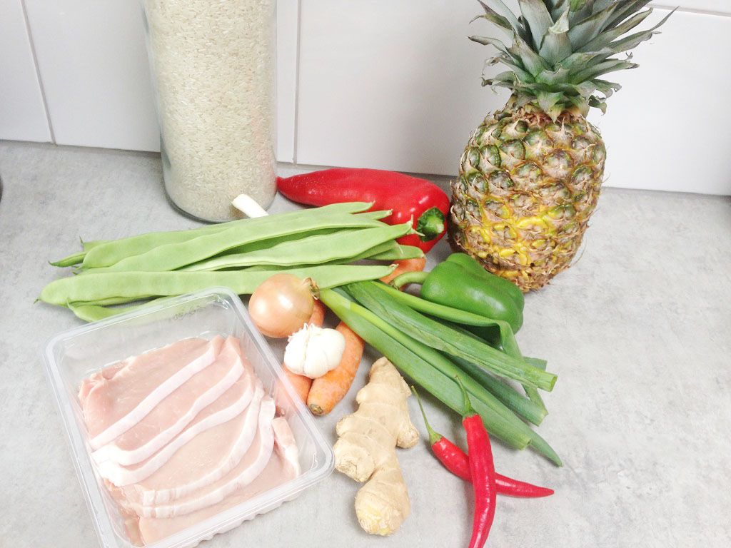Pork and pineapple stir fry ingredients