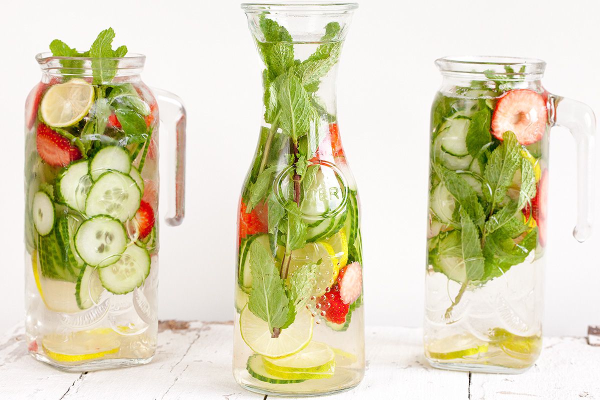 Strawberry, lime, cucumber and mint water