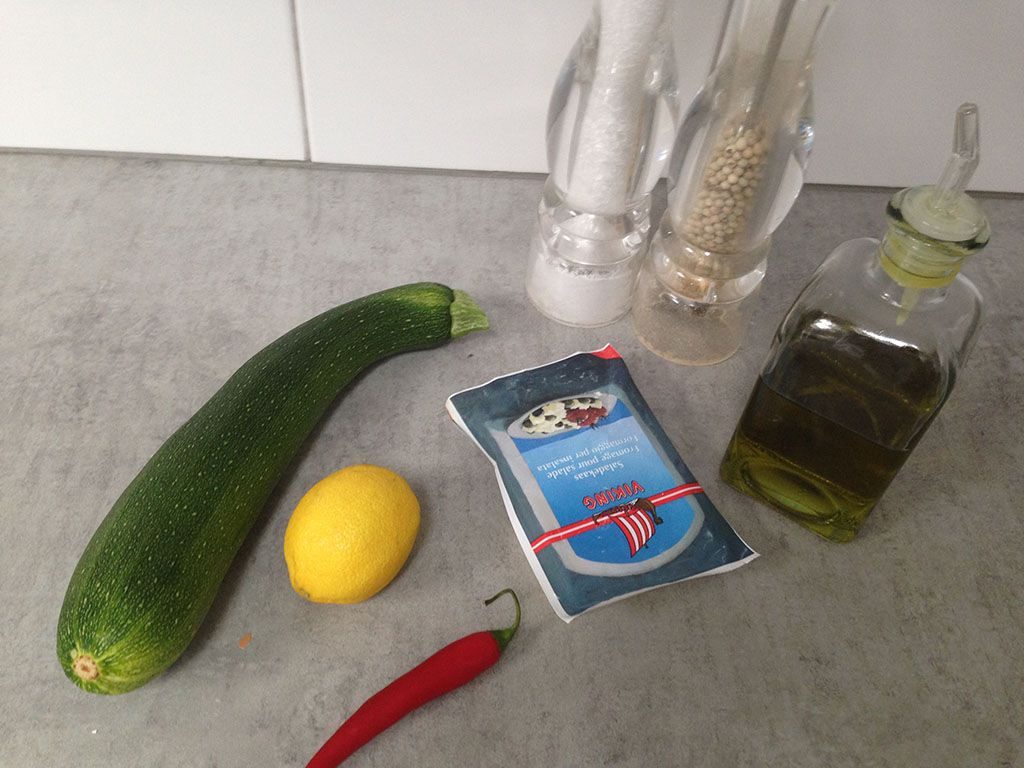 Zucchini and feta salad ingredients