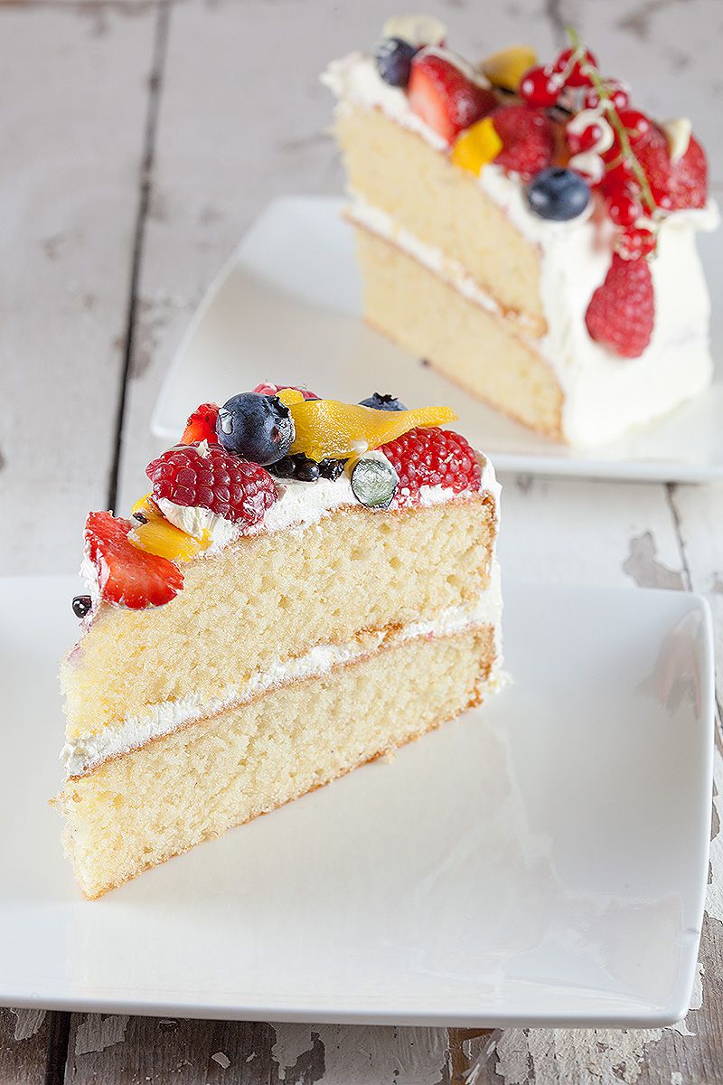 A slice of summer fruit celebration cake