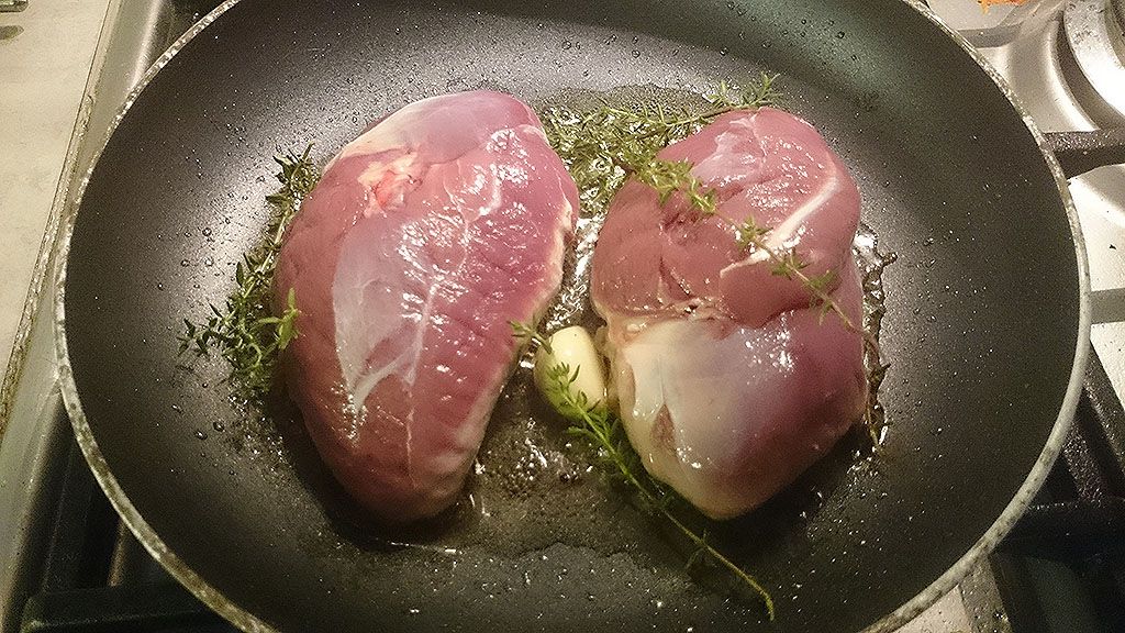 Pan-fried duck breasts