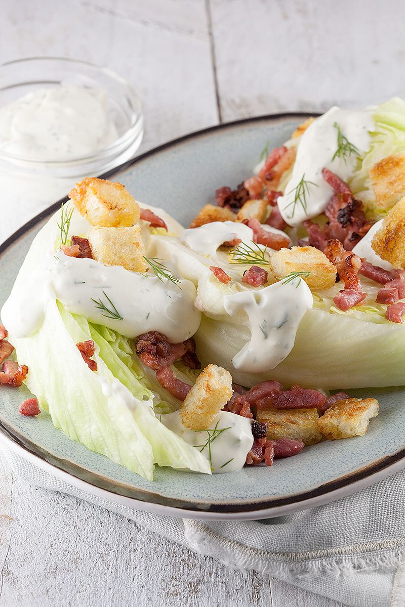 Iceberg quarters with grilled bacon and croutons