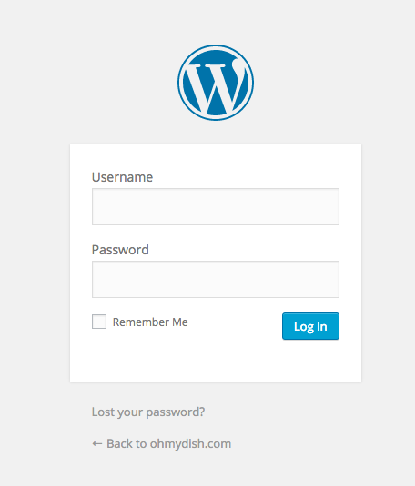 Wordpress login screen