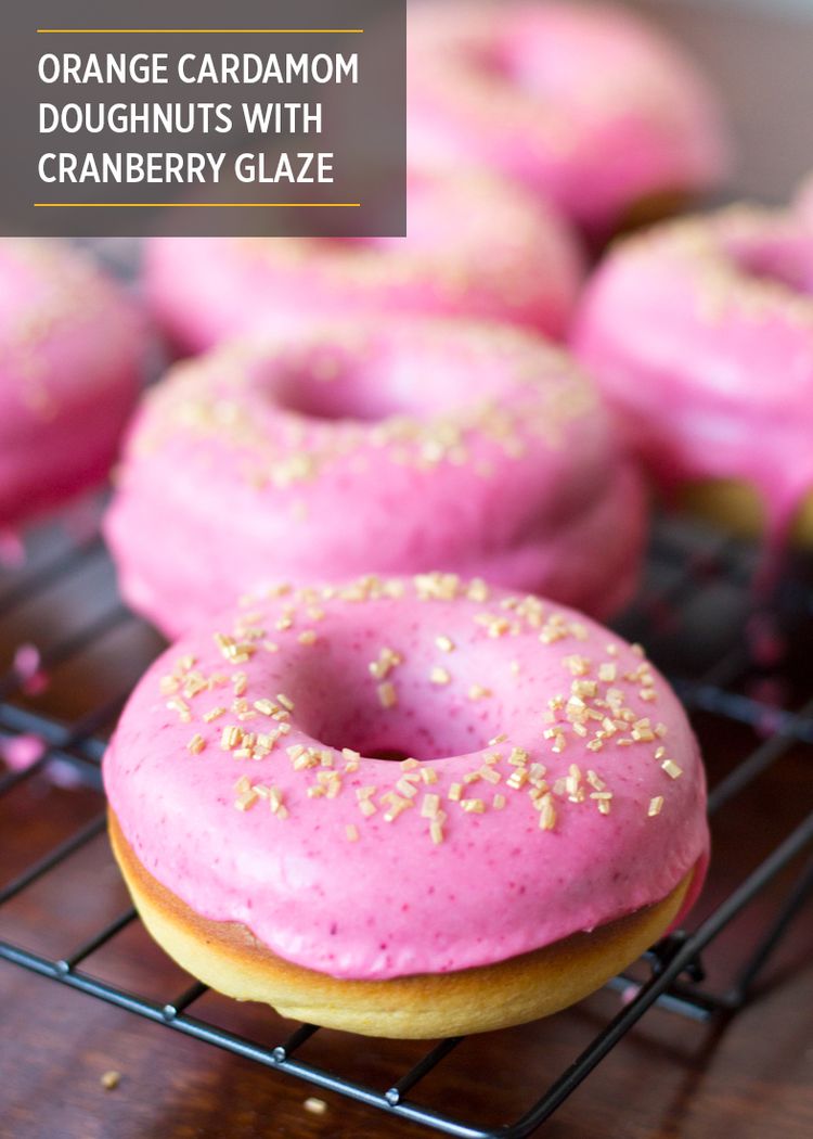 Orange cardamom doughnuts with cranberry glaze