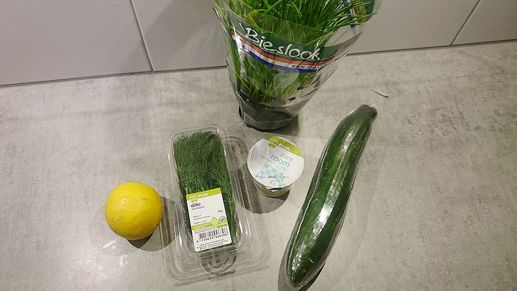 Creamy cucumber salad ingredients