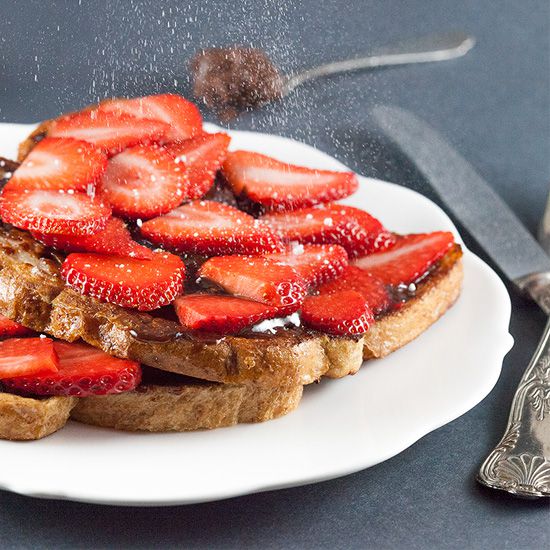French toast with homemade Nutella and strawberries