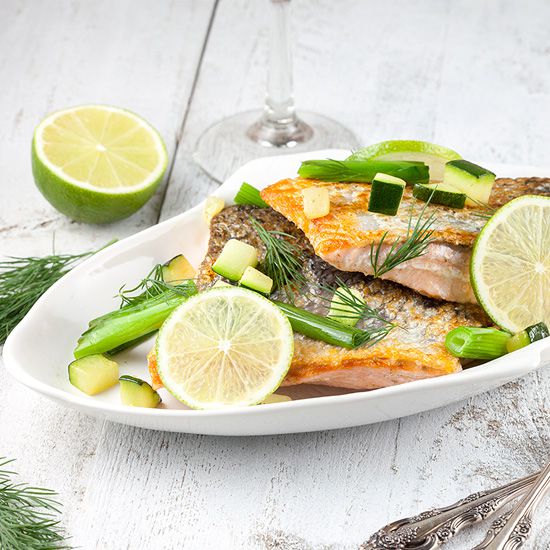 Skin baked salmon with scallions and lime