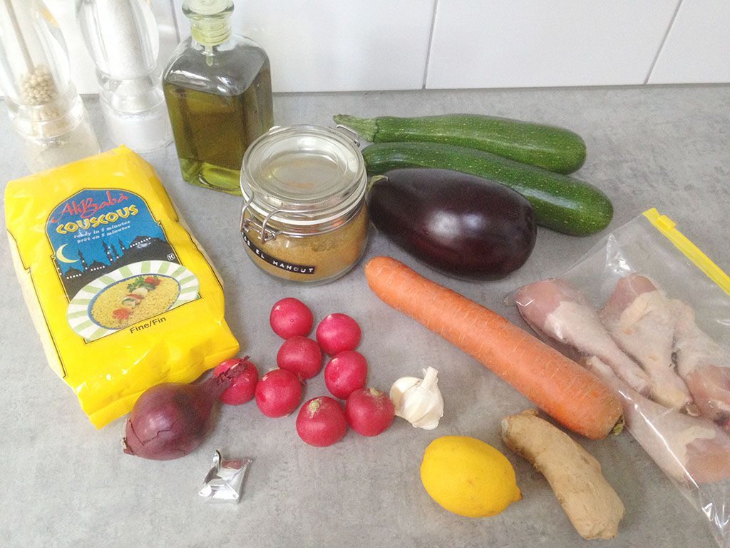 Couscous with veggies and chicken legs ingredients