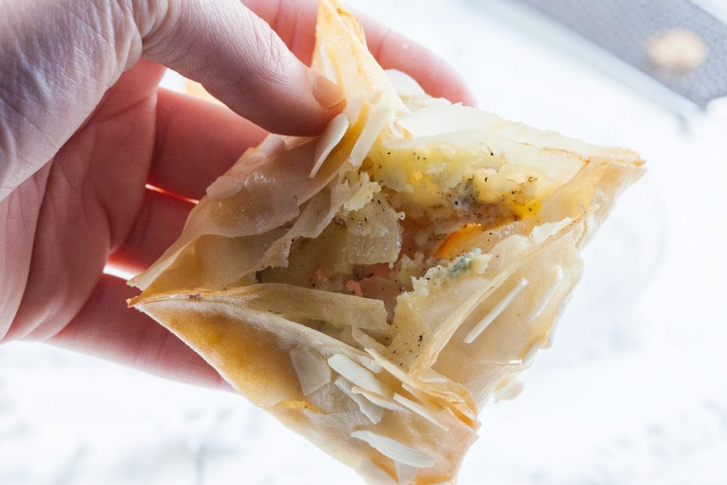 Inside the pear and blue cheese filo pastries