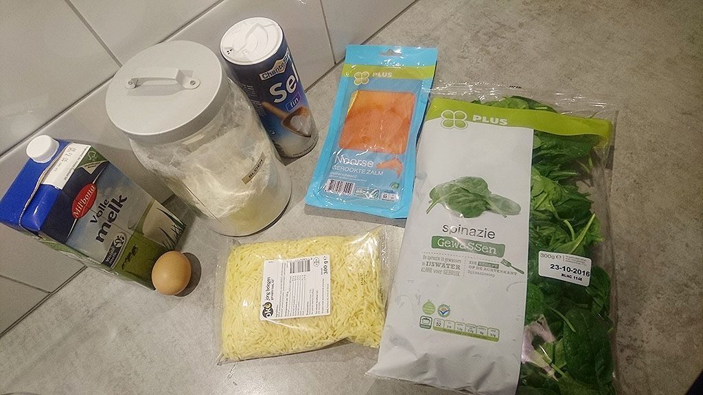 Salmon and spinach pancake ingredients