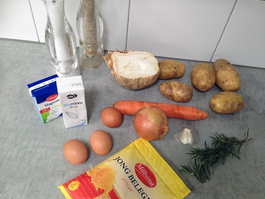 Celery root and rosemary casserole ingredients