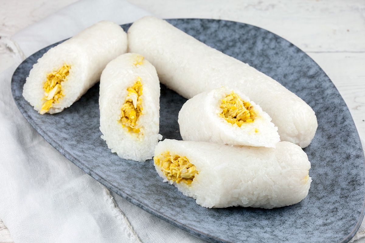 Lemper ayam -- sticky rice with chicken filling