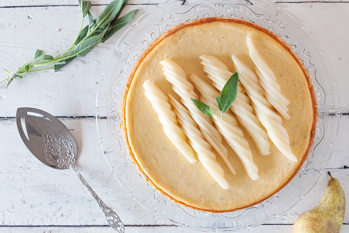 Pear and sage cheesecake
