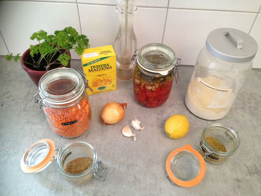 Red lentils and roasted pepper bread ingredients