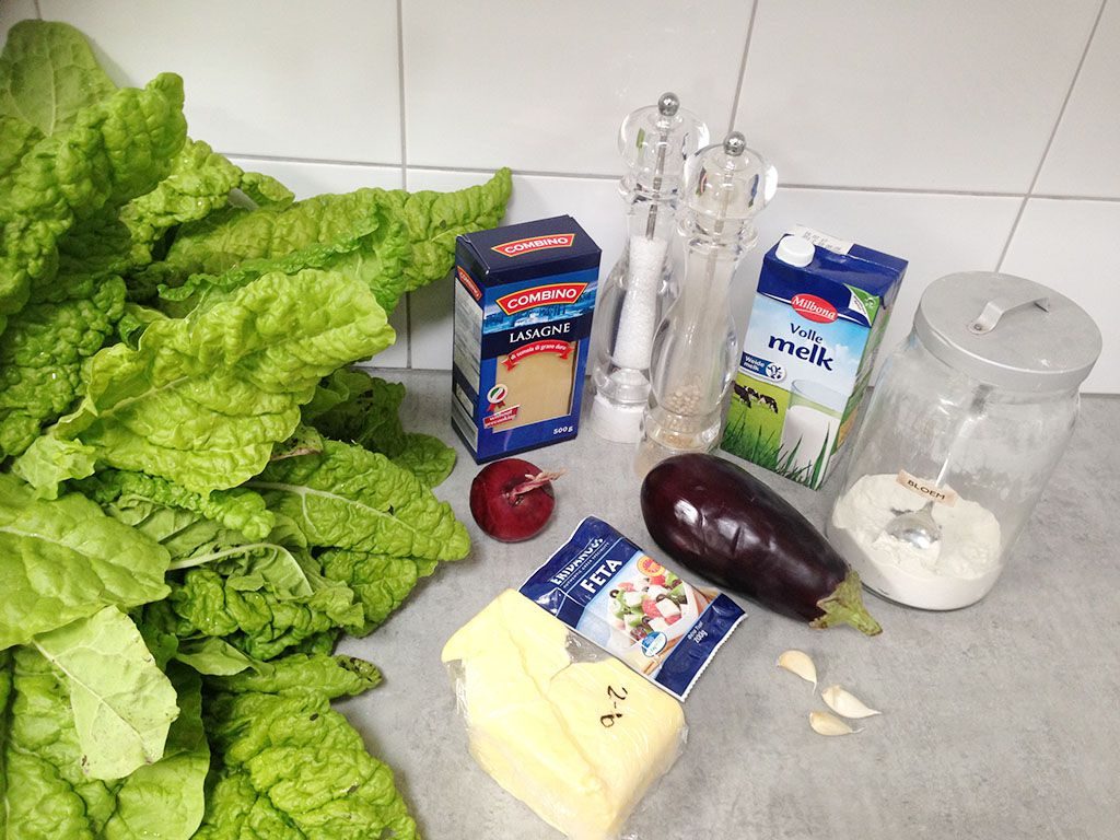Swiss chard and eggplant lasagna ingredients