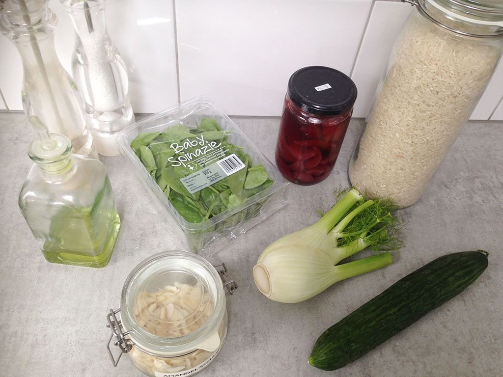 Rice salad with poached pears ingredients