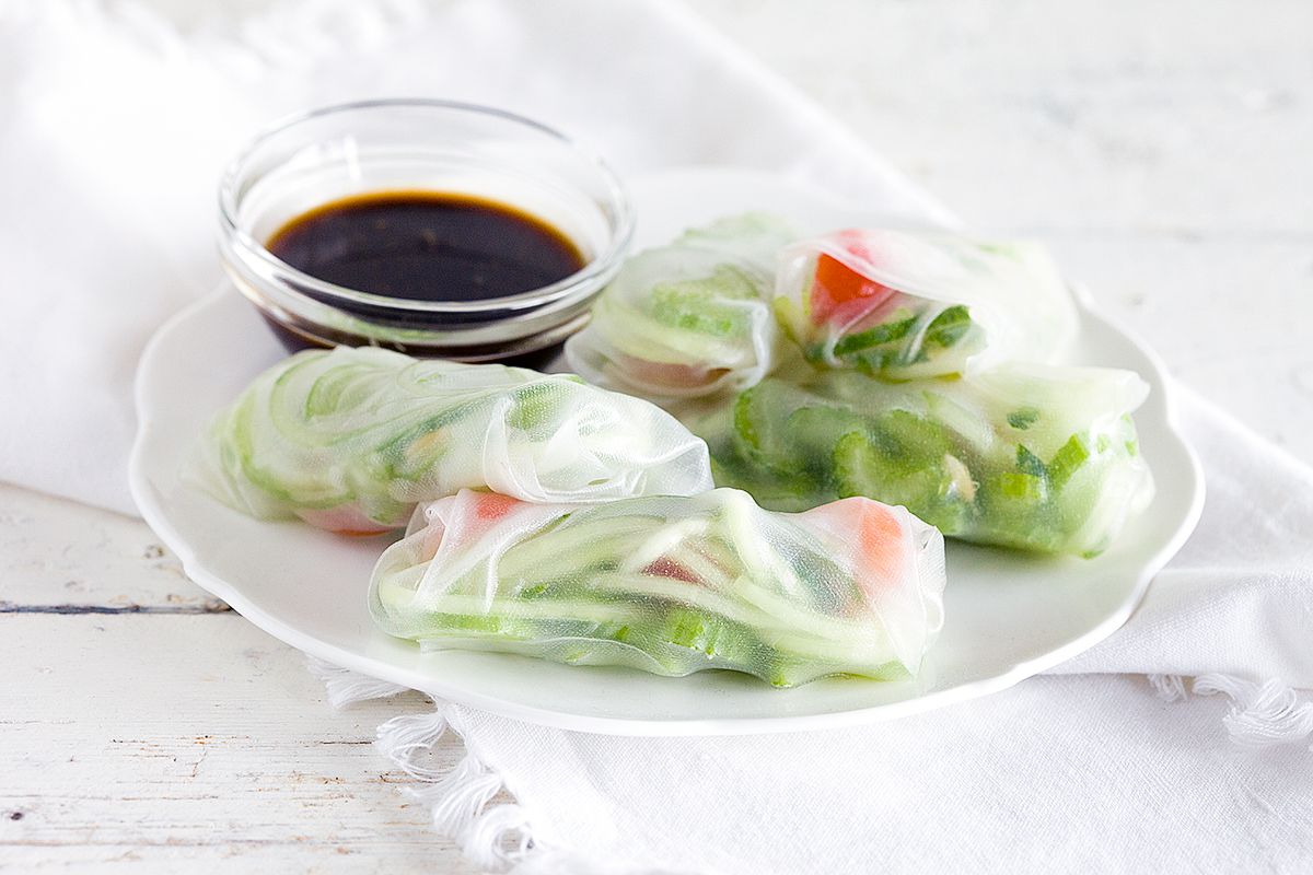 Celery and cucumber spring rolls