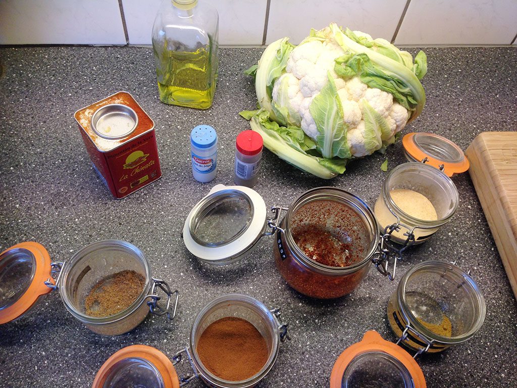 Roasted spiced cauliflower ingredients