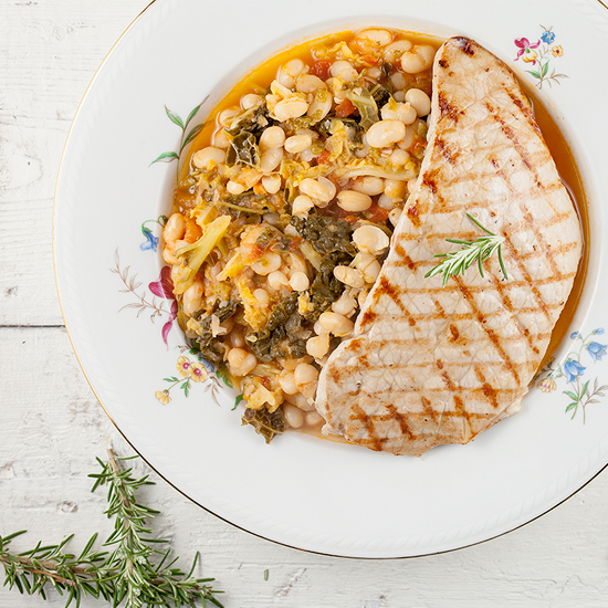 White bean stew with grilled veal