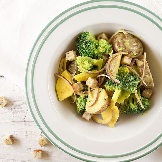 Curried red potato salad with broccoli
