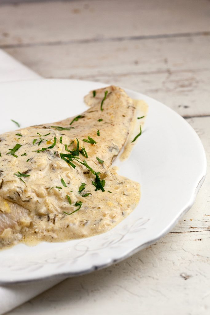 Sole fillet with cider sauce