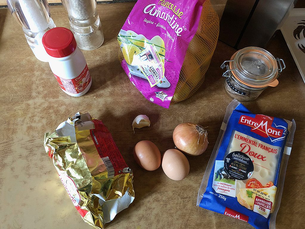 Potato and onion gratin ingredients