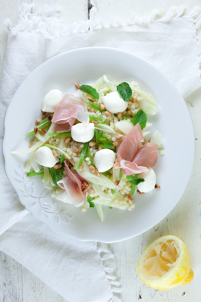 Pearl couscous, mozzarella and fennel salad