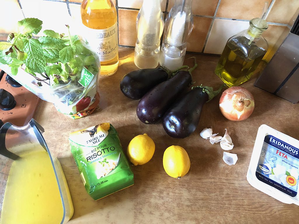Eggplant and feta risotto ingredients