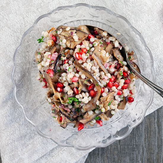 Pomegranate, eggplant and pearl couscous salad