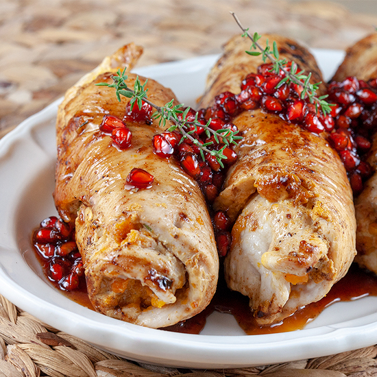 Turkey rolls with pomegranate and carrot