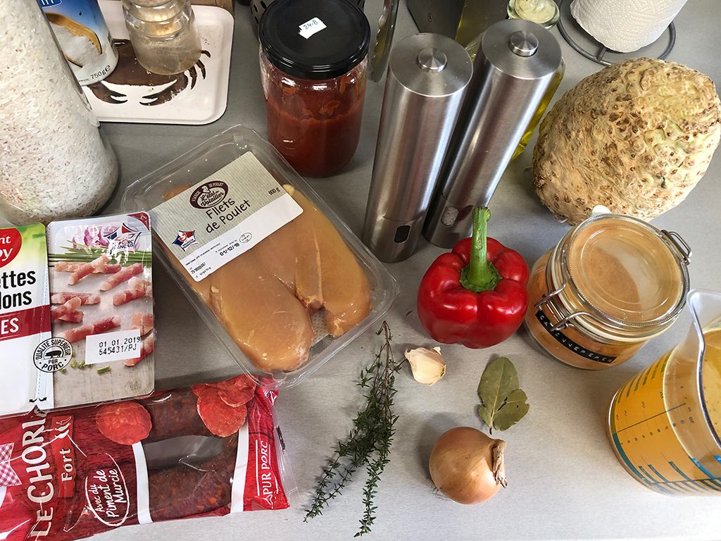 Chorizo and chicken jambalaya ingredients