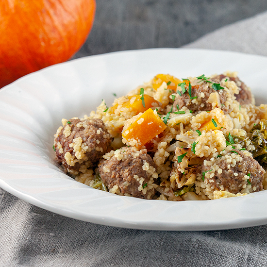 Spicy couscous with meatballs and pumpkin