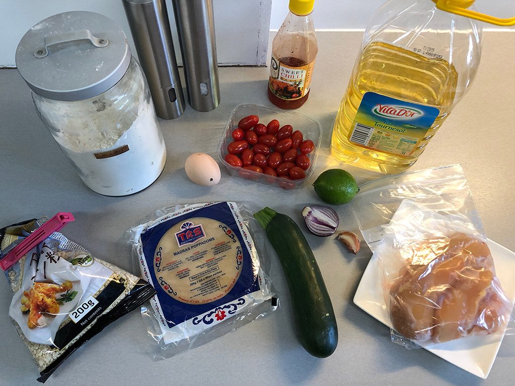 Crispy chicken and zucchini poppadoms ingredients