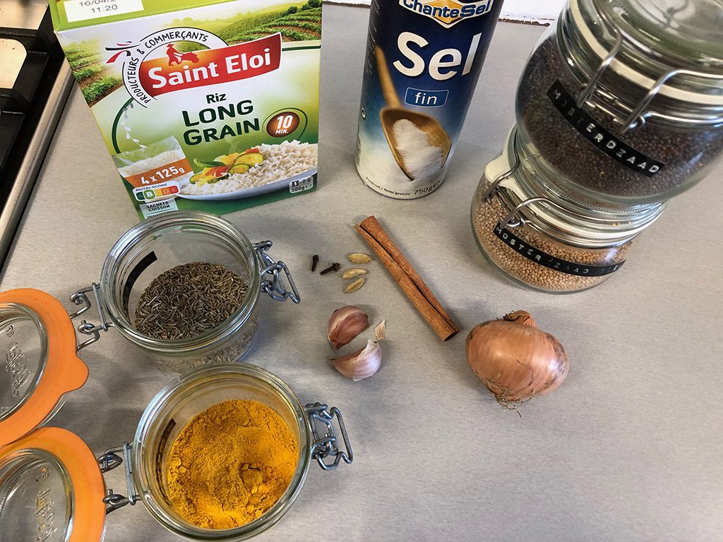 Fried rice with spices ingredients