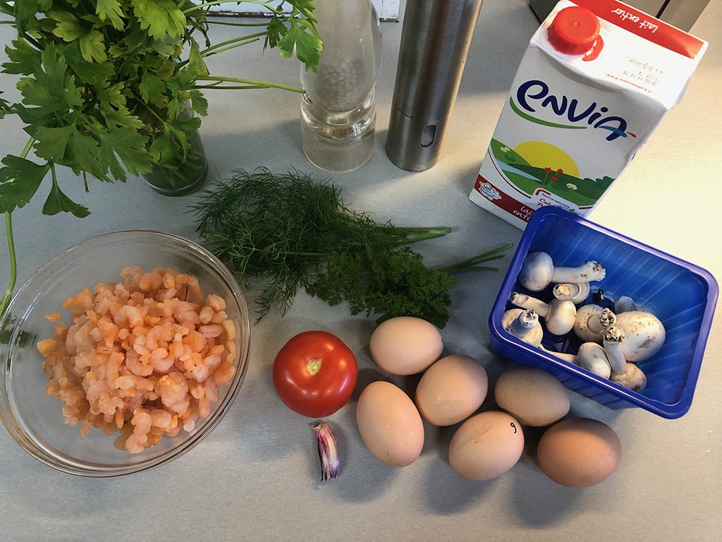 Herb omelette with shrimps ingredients